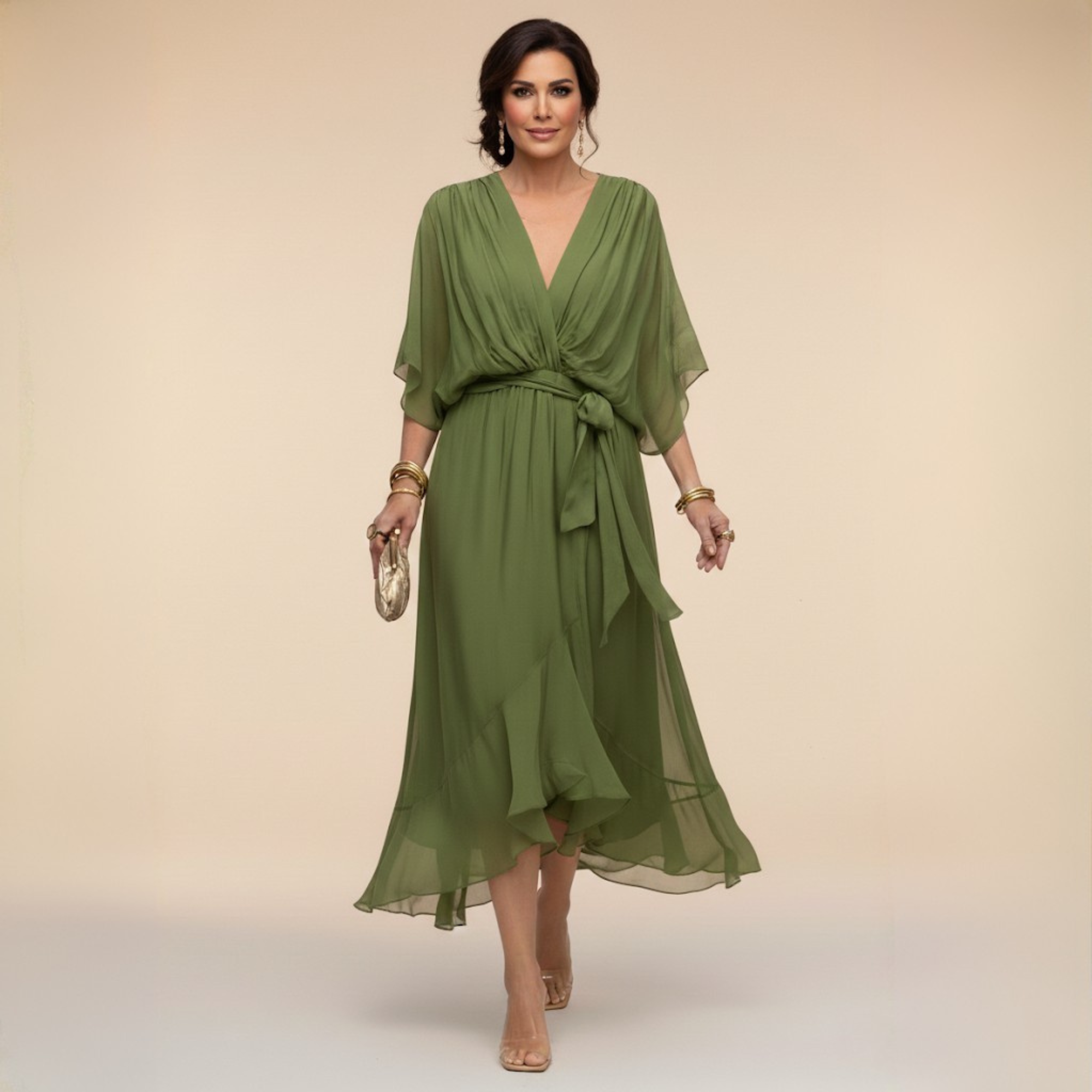 Monica - Vestito in chiffon con scollo a V