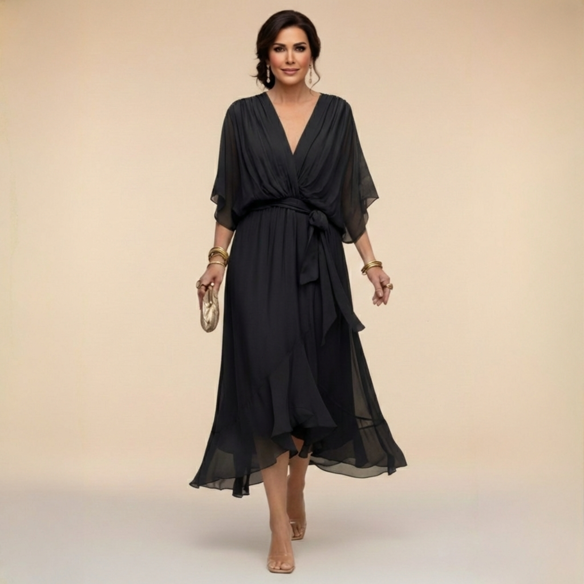 Monica - Vestito in chiffon con scollo a V