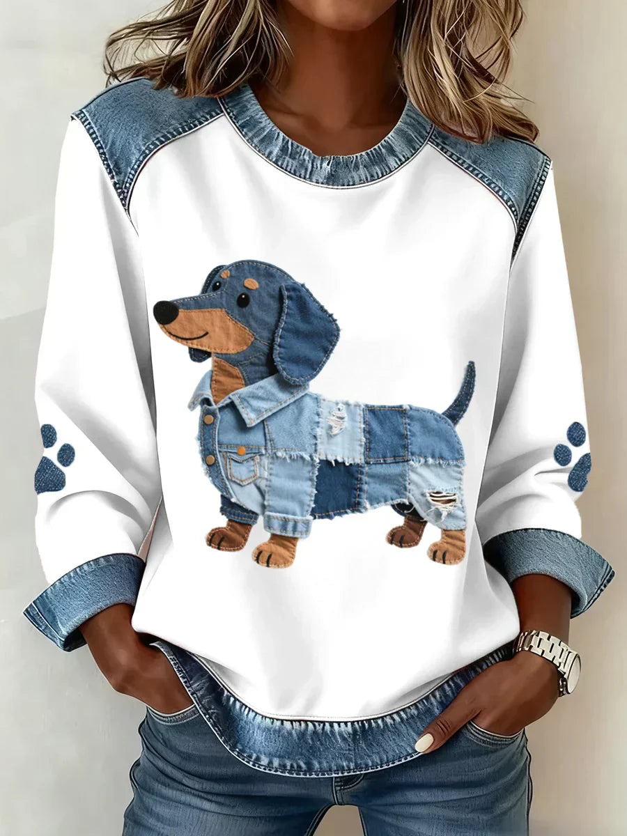 Elettra™ – Felpa con Stampa Bassotto e Patchwork