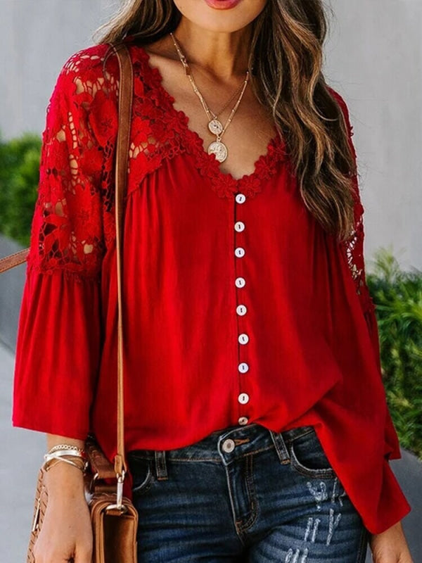 Blusa Donna Elegante con Spalle e Schiena in Pizzo