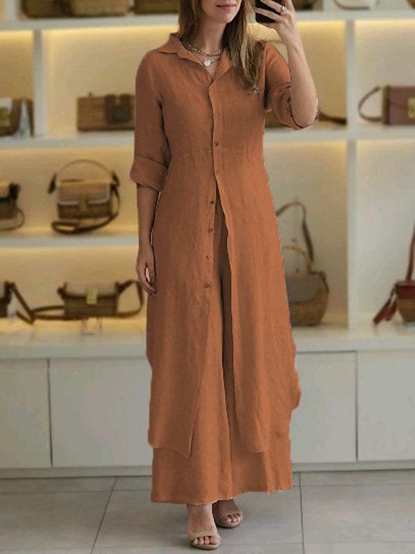 Completo Camicia e Pantaloni Casual in Cotone e Lino