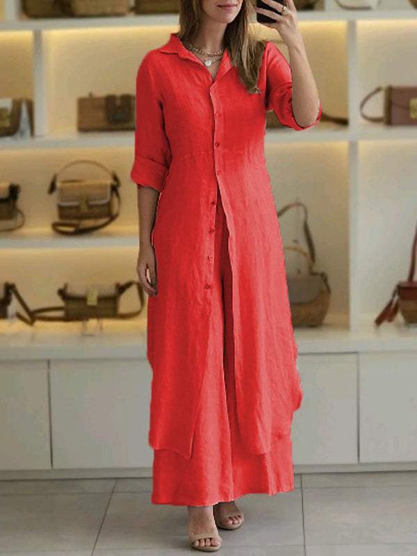 Completo Camicia e Pantaloni Casual in Cotone e Lino