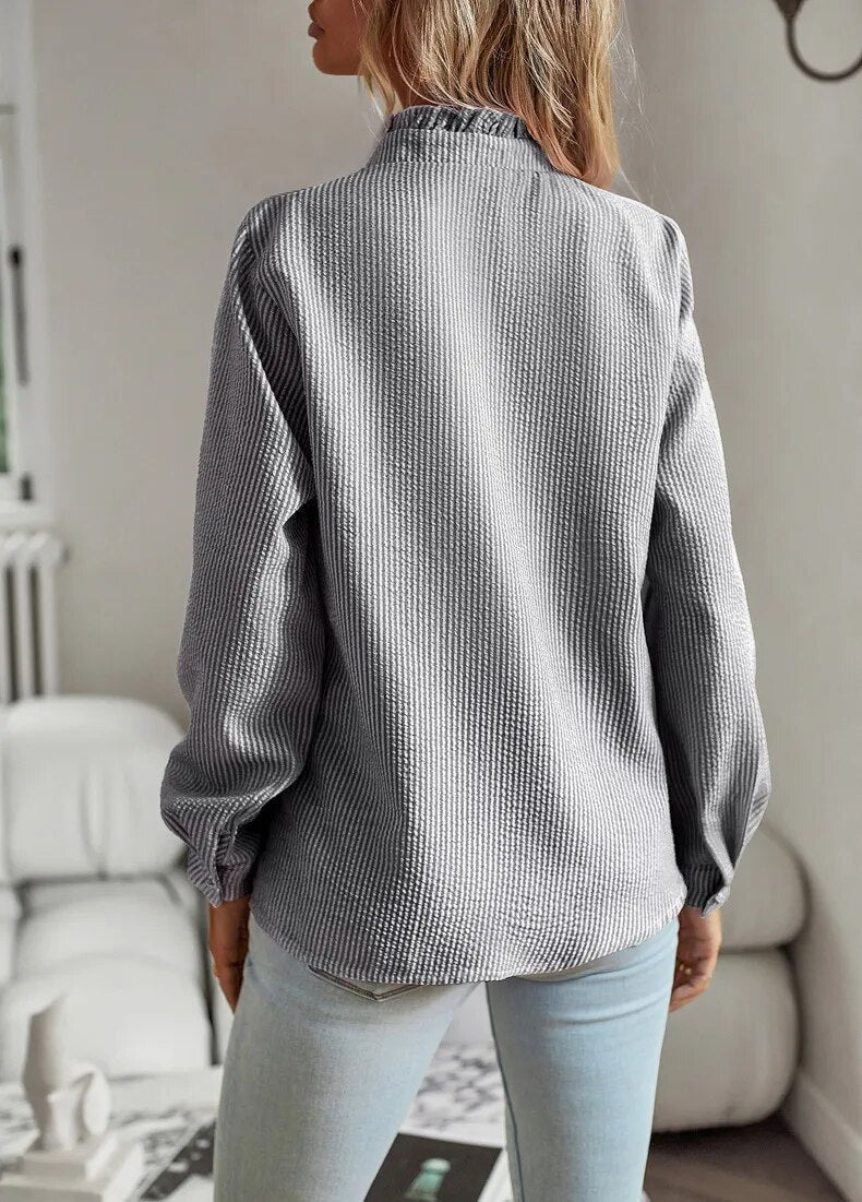 Camicia Joanne a Righe con Detagli a Balze