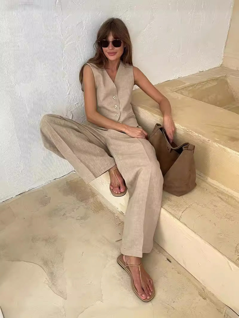 Completo Gilet e Pantaloni in Cotone e Lino