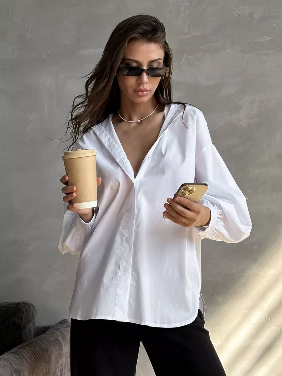 Camicia in Cotone con Maniche a Sbuffo