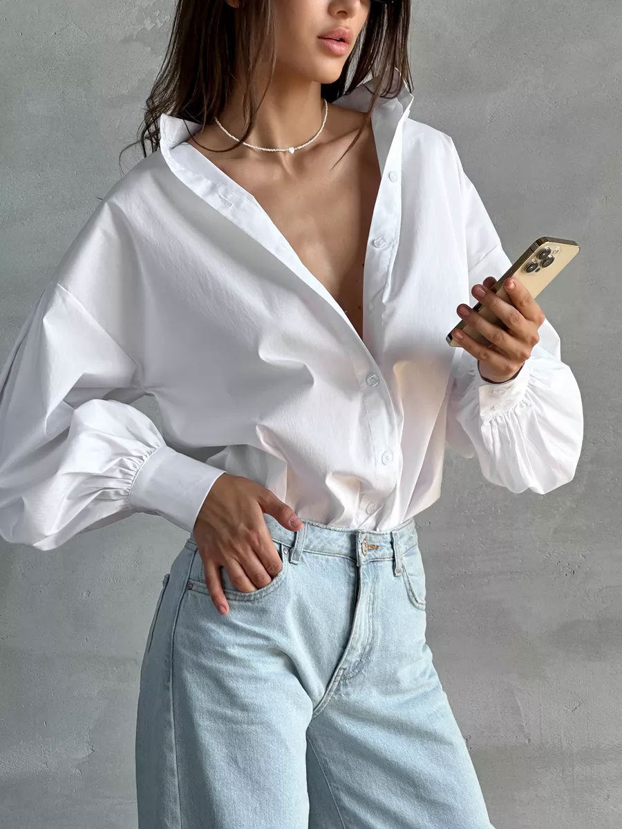 Camicia in Cotone con Maniche a Sbuffo