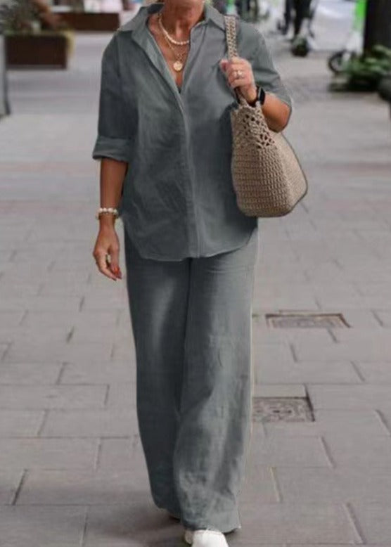 Completo Donna Livia – Camicia e Pantaloni in Cotone e Lino, Fresco e Comodo