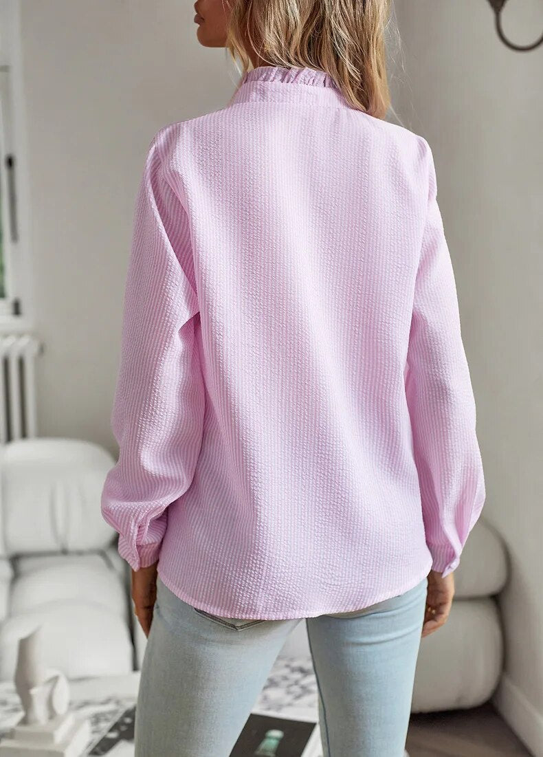 Camicia Joanne a Righe con Detagli a Balze