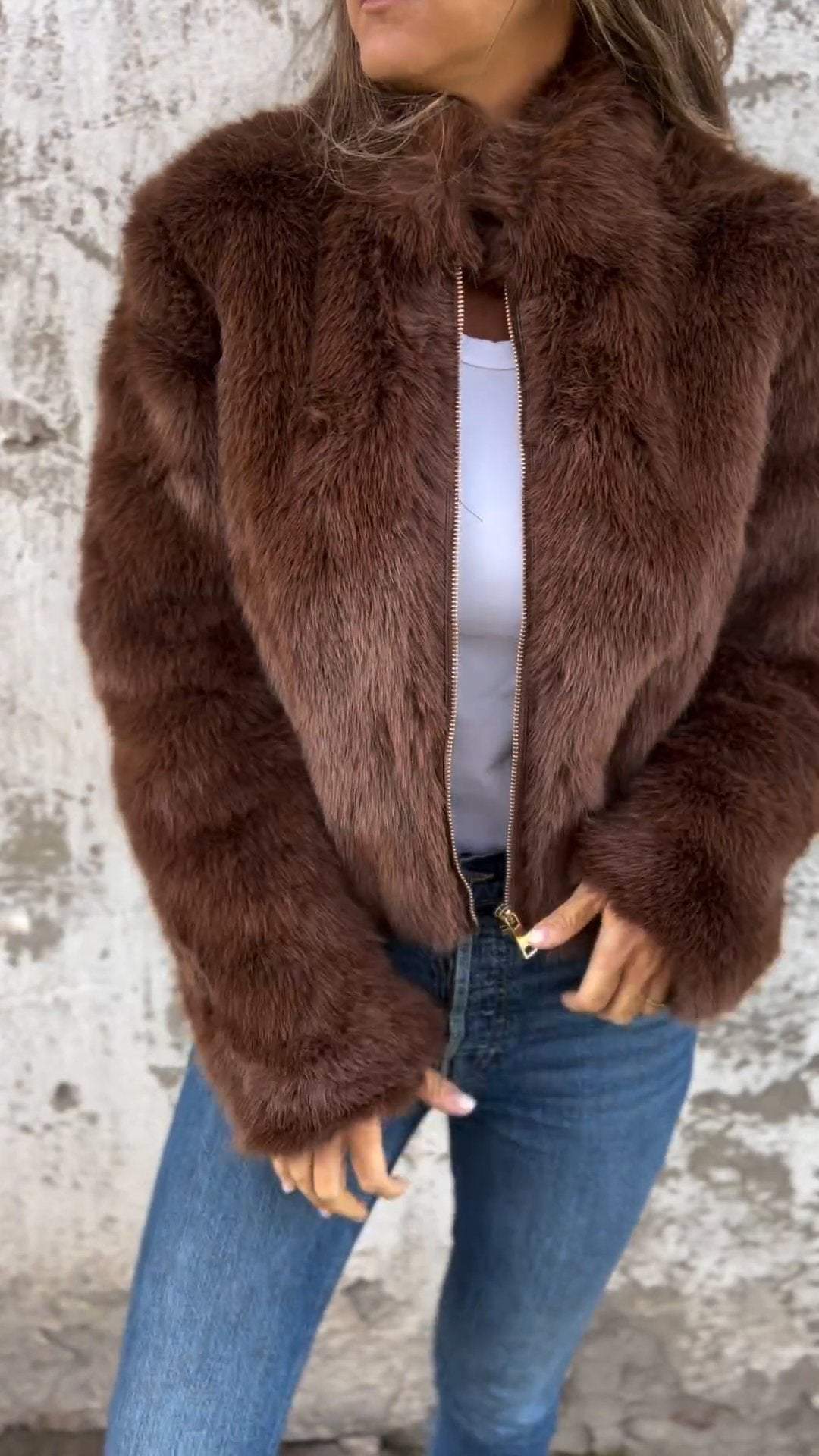 Lourdes - Cappotto in pelle con zip