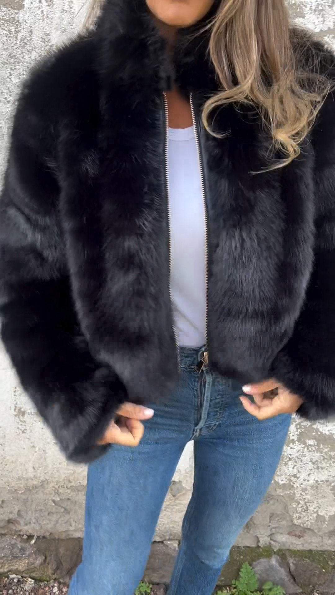 Lourdes - Cappotto in pelle con zip