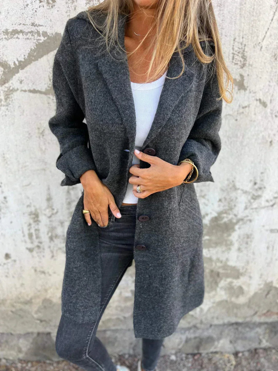 Baylea - Giacca Casual Lunga con Rever in Lana
