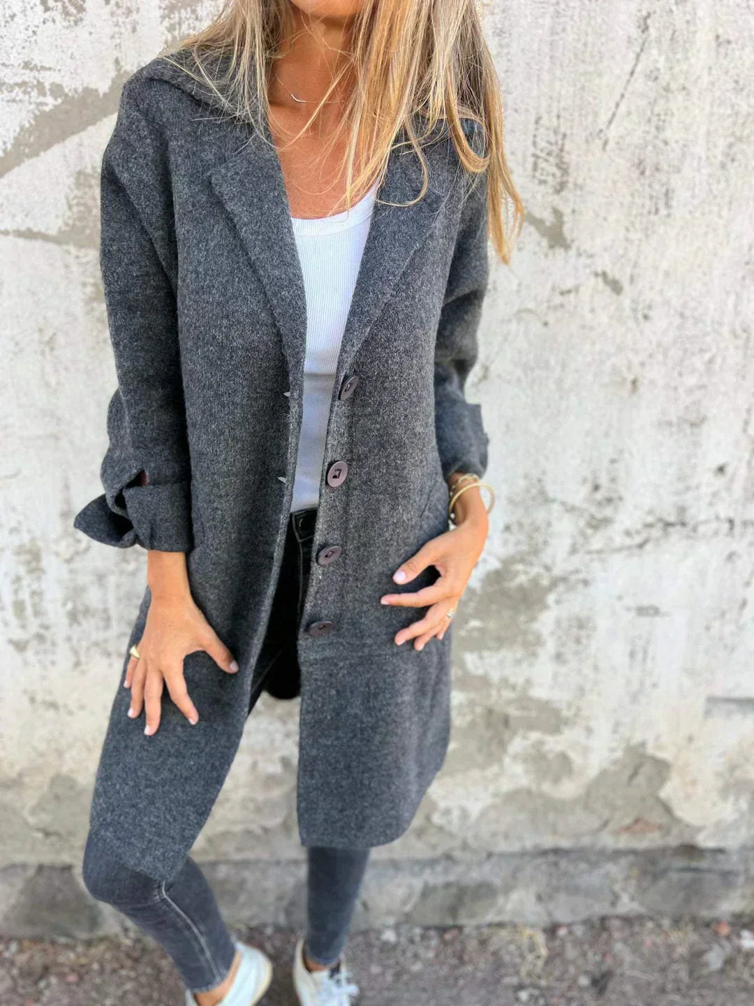 Baylea - Giacca Casual Lunga con Rever in Lana