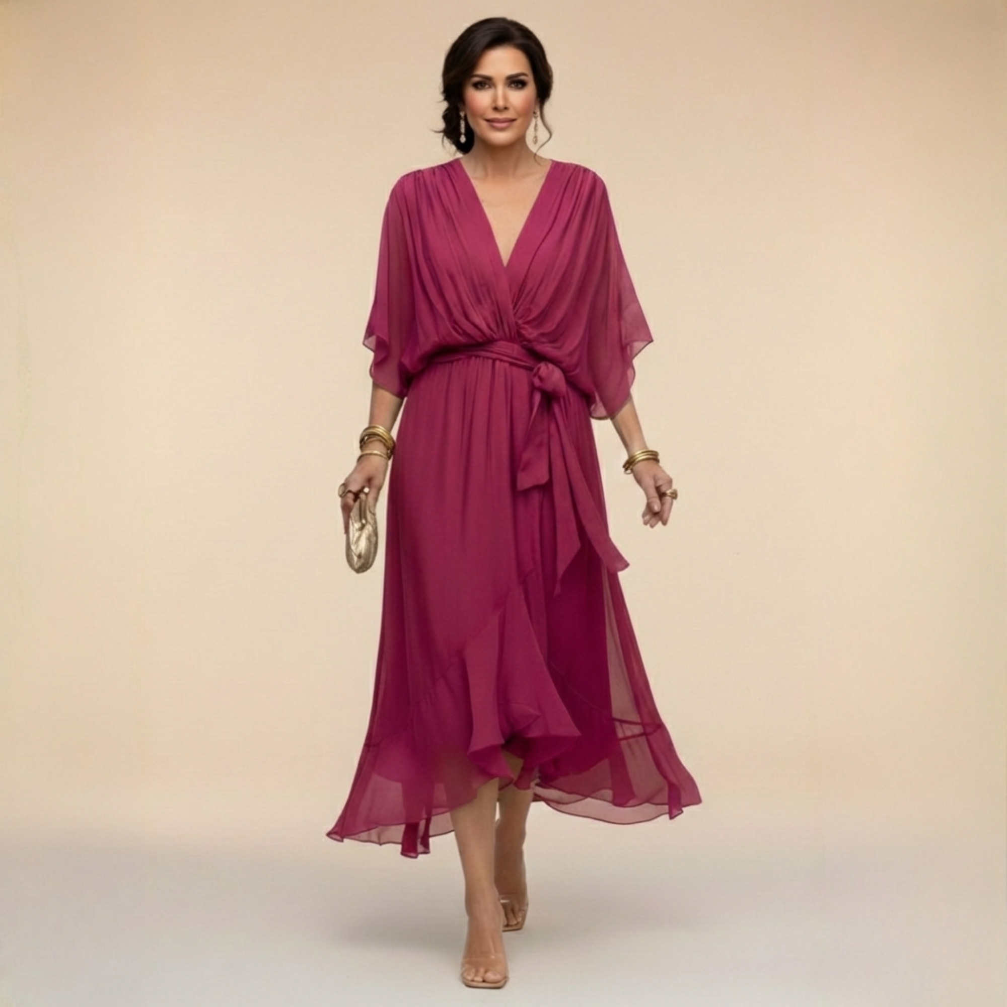 Monica - Vestito in chiffon con scollo a V