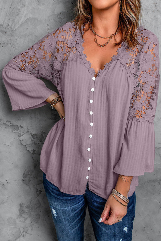 Blusa Donna Elegante con Spalle e Schiena in Pizzo