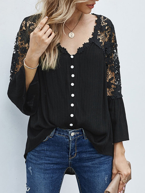 Blusa Donna Elegante con Spalle e Schiena in Pizzo