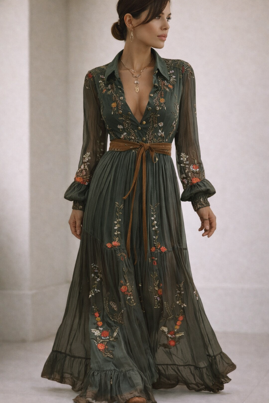 Robe lunga ricamata Rachel™