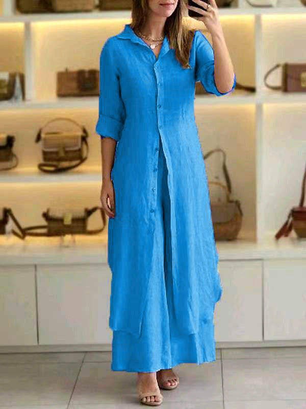 Completo Camicia e Pantaloni Casual in Cotone e Lino
