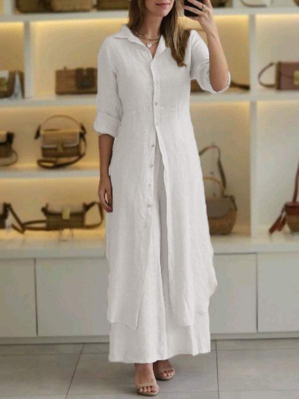 Completo Camicia e Pantaloni Casual in Cotone e Lino