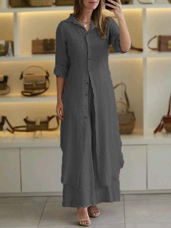 Completo Camicia e Pantaloni Casual in Cotone e Lino