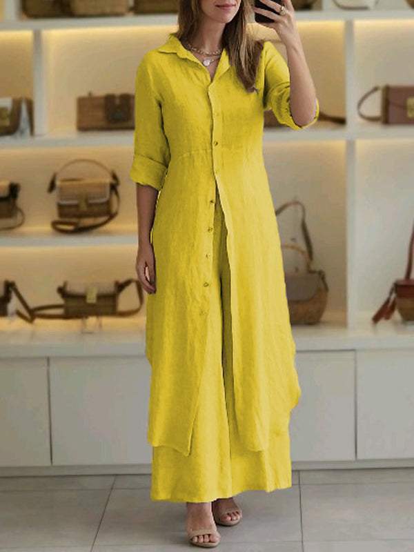 Completo Camicia e Pantaloni Casual in Cotone e Lino