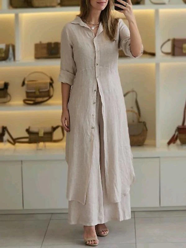 Completo Camicia e Pantaloni Casual in Cotone e Lino