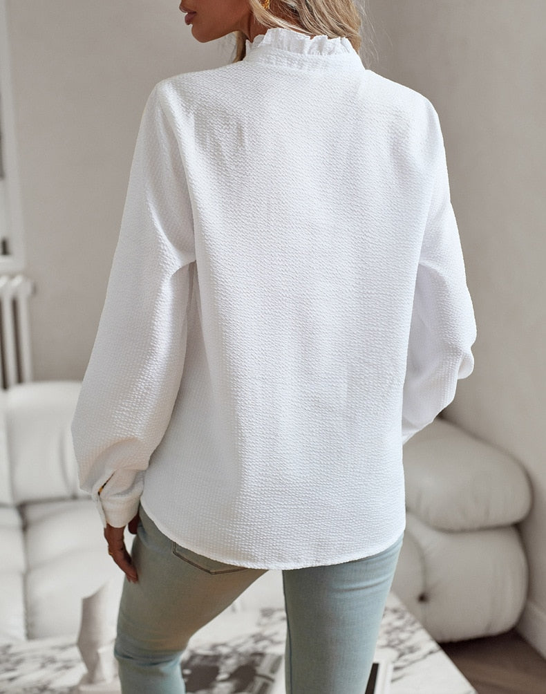 Camicia Joanne a Righe con Detagli a Balze