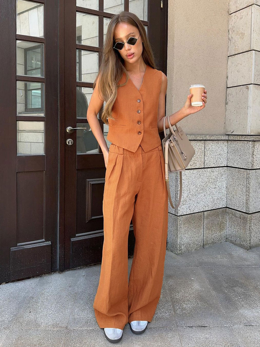 Completo Gilet e Pantaloni in Cotone e Lino