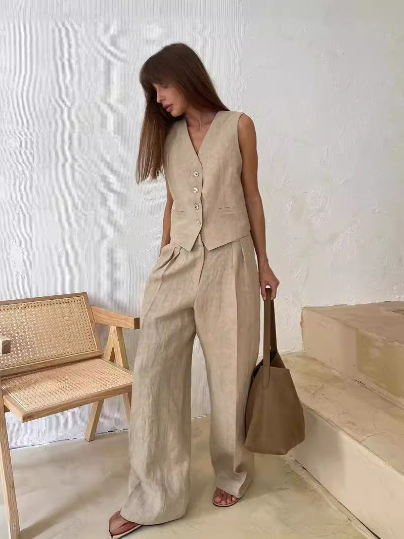 Completo Gilet e Pantaloni in Cotone e Lino