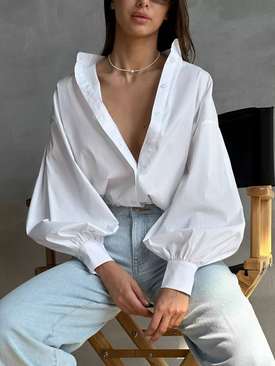 Camicia in Cotone con Maniche a Sbuffo