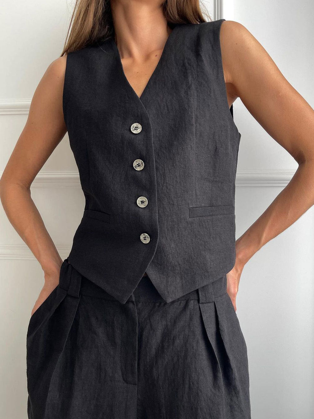 Completo Gilet e Pantaloni in Cotone e Lino