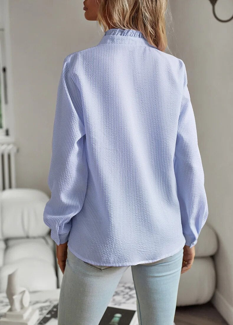 Camicia Joanne a Righe con Detagli a Balze