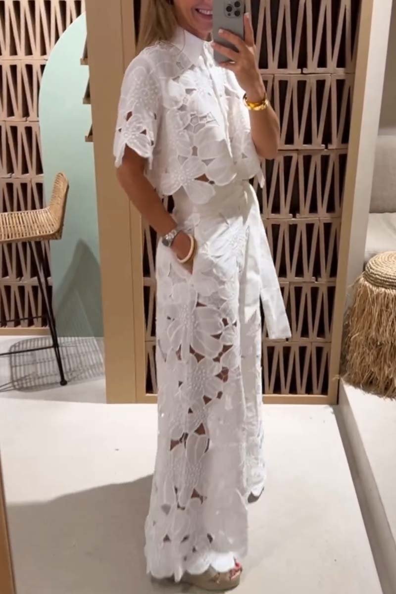 Completo in Pizzo con Camicia e Pantaloni a Palazzo