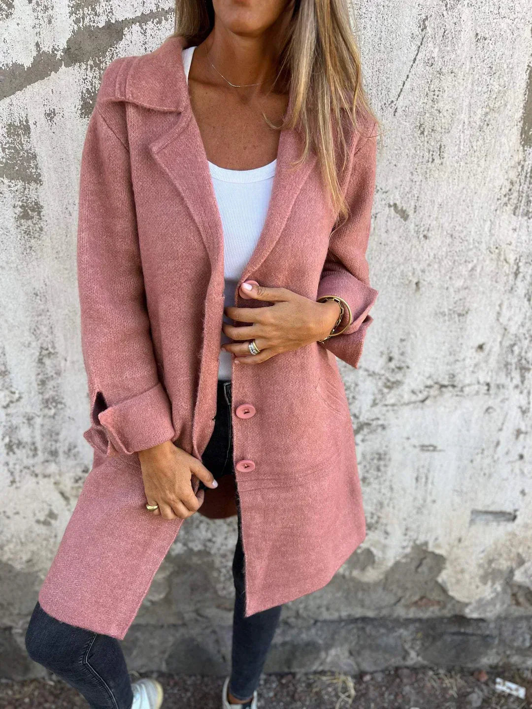 Baylea - Giacca Casual Lunga con Rever in Lana